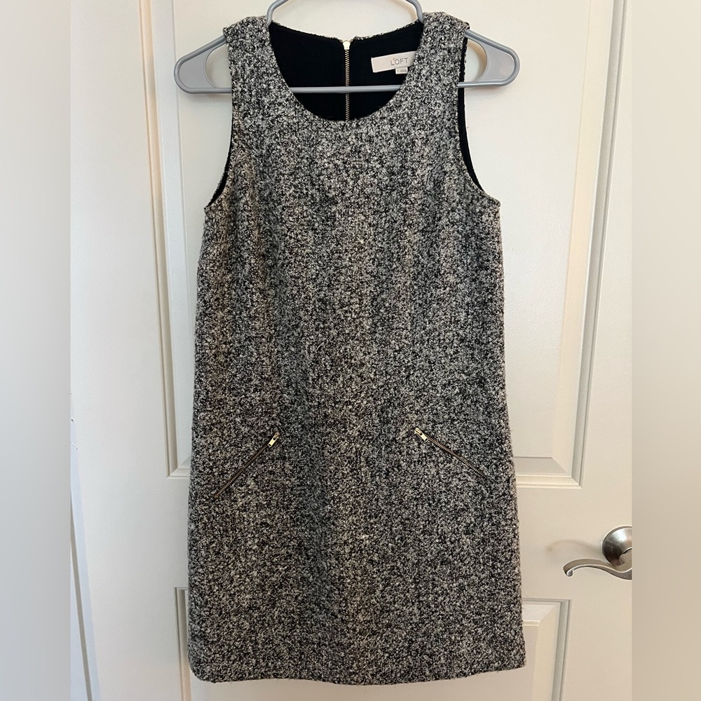 loft winter dress with gold zippers